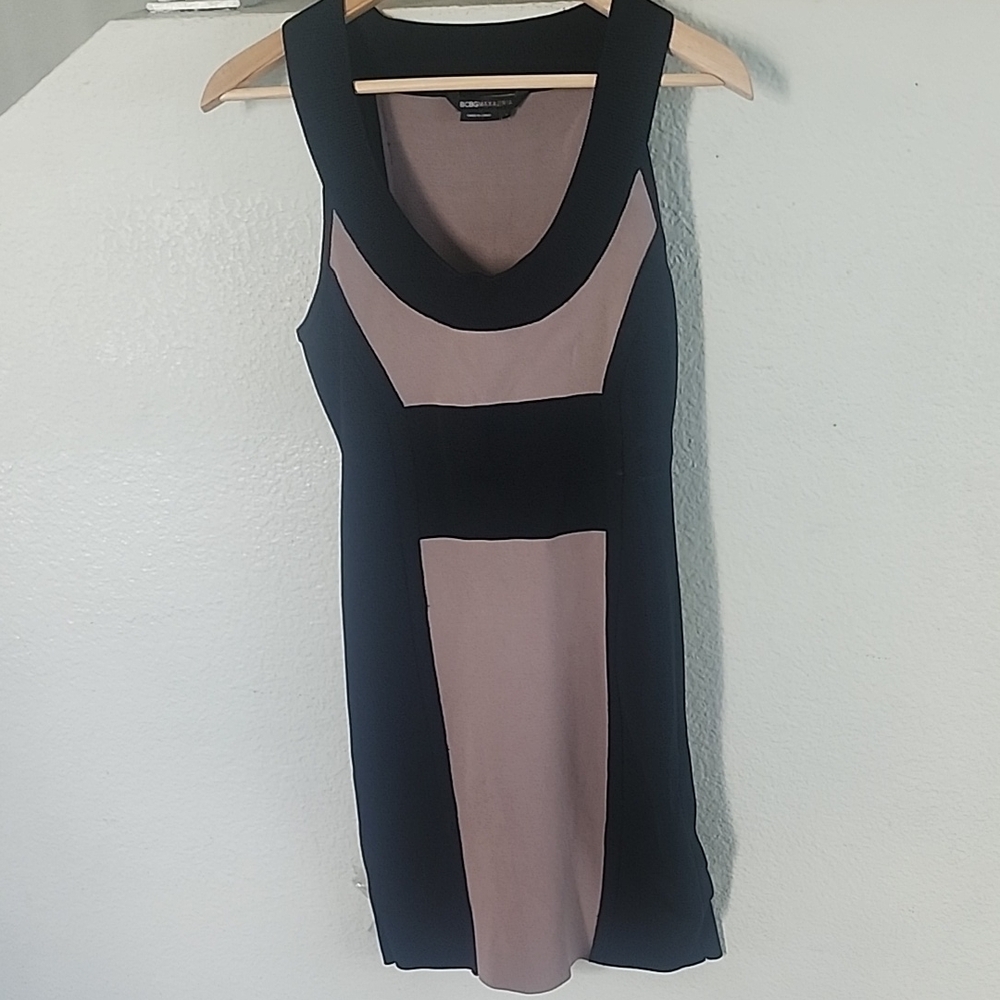 BCBGMaxazria Black and Taupe Colorblock Mini Dress - Picture 4 of 10